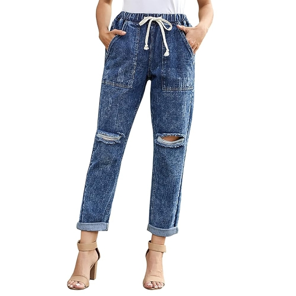 Drawstring Denim Pants - Picture 1 of 5